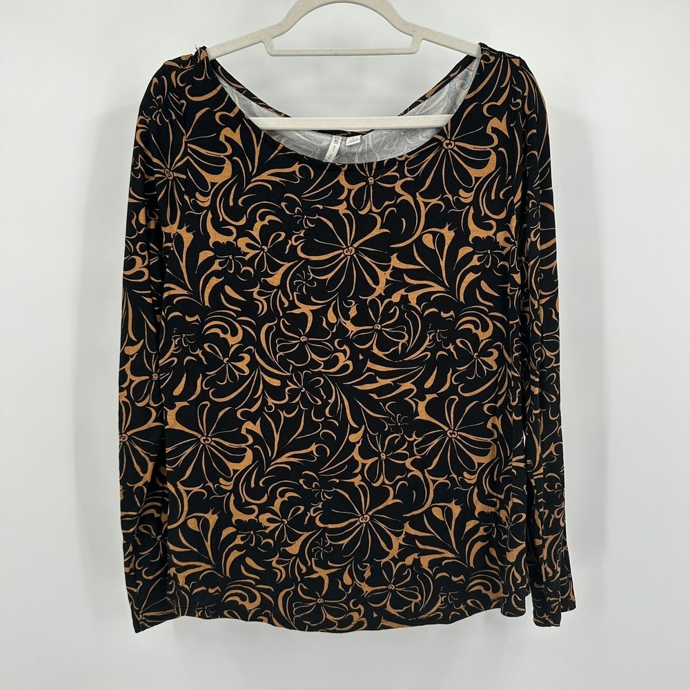 Womens Boho Scroll Print Top Size L Stretch Moody Office Business Minimalist